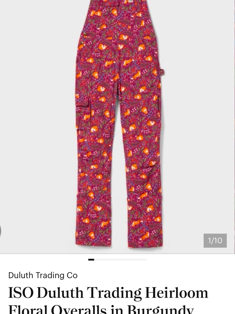 ISO Duluth Trading Co Kids Burgundy Floral Print Overalls - DO NOT BUY